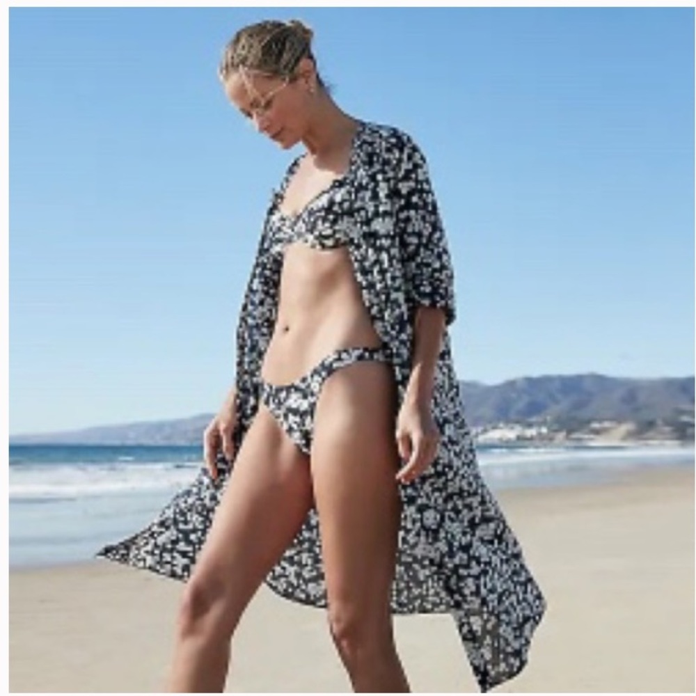 J. Crew Button Swimsuit Cover Up Tunic Dress Navy Little Blooms Size S